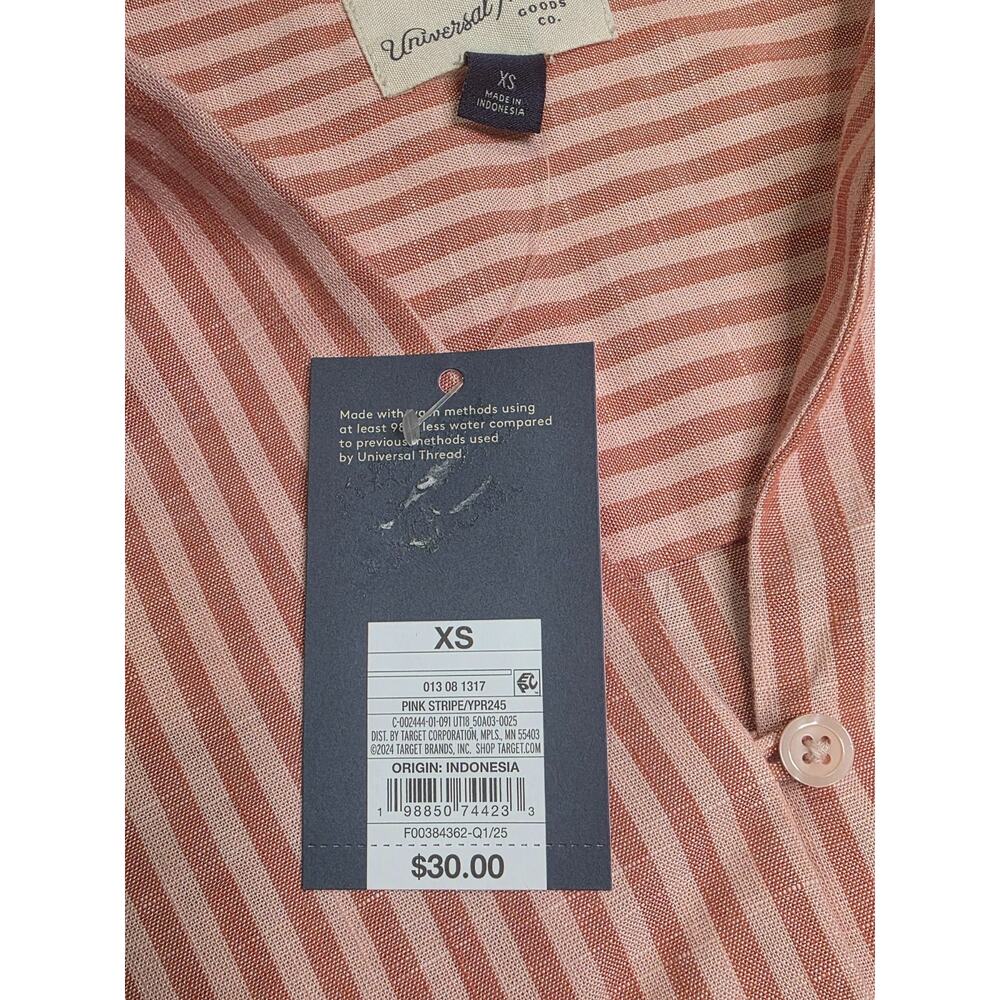 Universal Thread Womens XS Dress Pink Striped Button Front Tie Waist Midi NWT - Picture 6 of 7